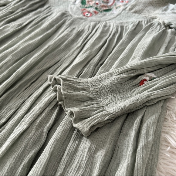 Free People Boho Embroidered Sage Babydoll Dress Cottagecore Prairie Lace M - Picture 9 of 16